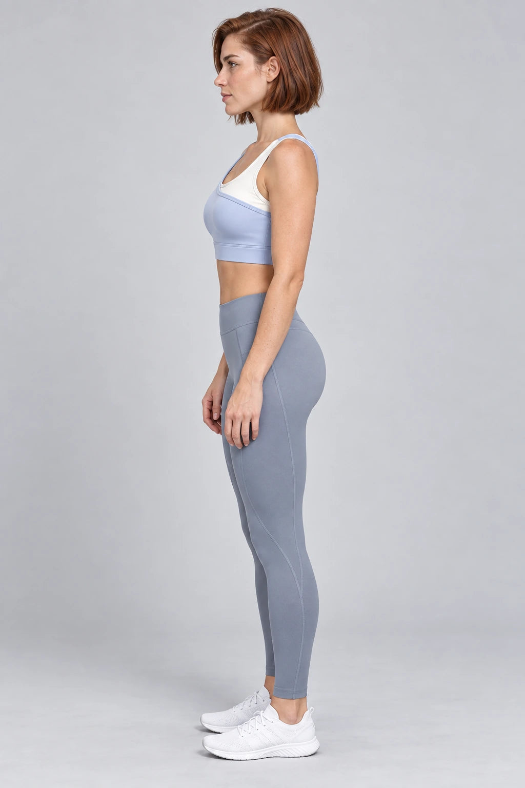 WEARHUB Polyester-Spandex Two-Tone Layered-Look Sports Bra — product, side view