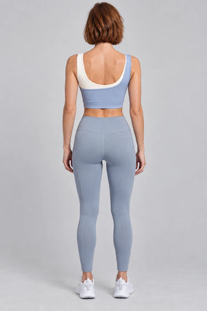 WEARHUB Polyester-Spandex Two-Tone Layered-Look Sports Bra — product, back view