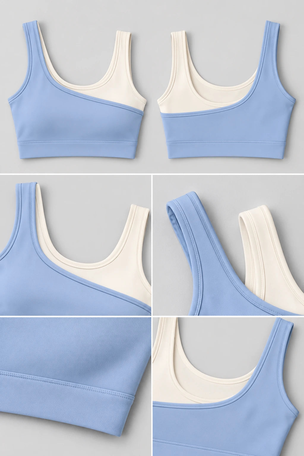 WEARHUB Polyester-Spandex Two-Tone Layered-Look Sports Bra — product, details view