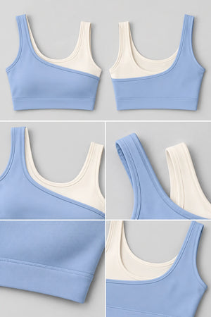 WEARHUB Polyester-Spandex Two-Tone Layered-Look Sports Bra — product, details view
