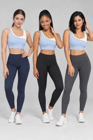 WEARHUB Polyester-Spandex Two-Tone Layered-Look Sports Bra — product, multiracial view