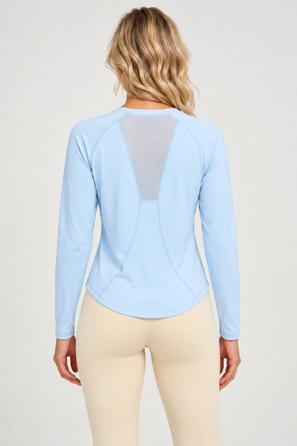 WEARHUB Polyester-Spandex Mesh-Back Relaxed Long-Sleeve Top — Grey Blossom Pink, back view