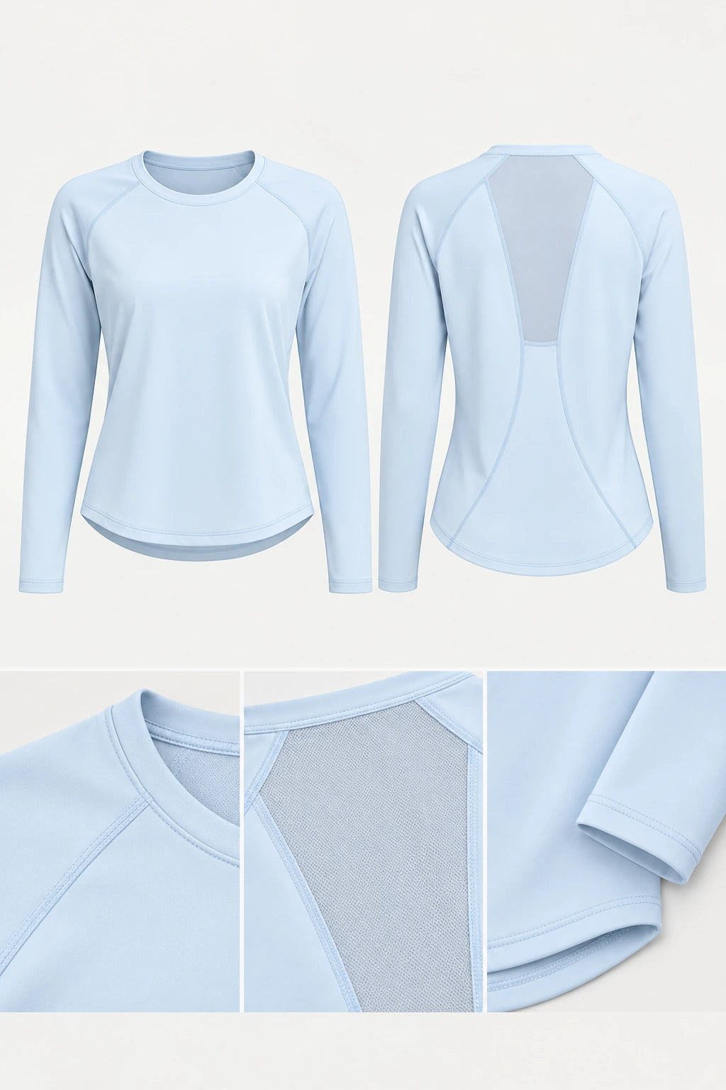 WEARHUB Polyester-Spandex Mesh-Back Relaxed Long-Sleeve Top — Grey Blossom Pink, fabric and stitching details