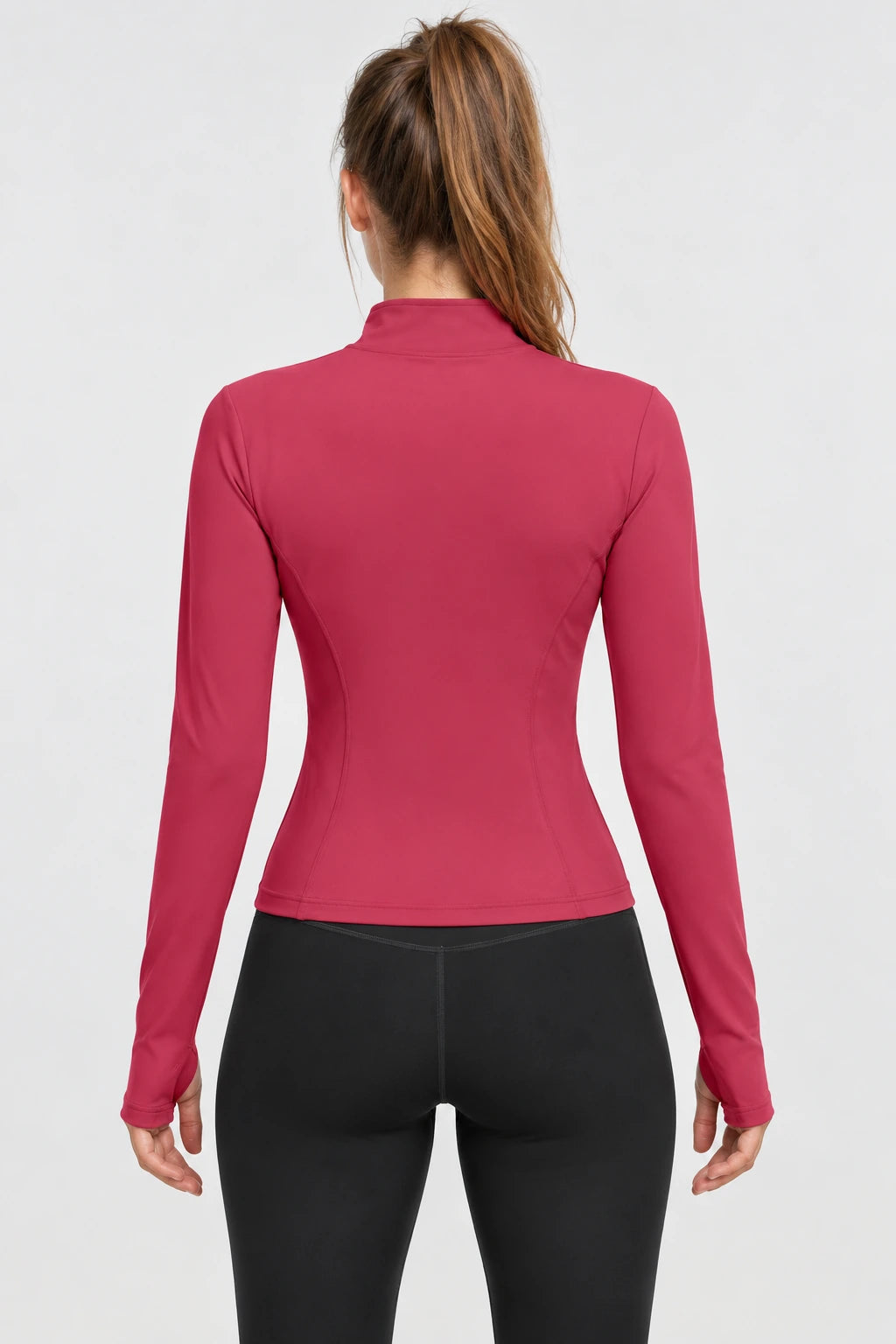 WEARHUB Polyester-Spandex Stretch Yoga Jacket — Raspberry Red, back view