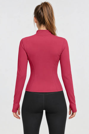 WEARHUB Polyester-Spandex Stretch Yoga Jacket — Raspberry Red, back view