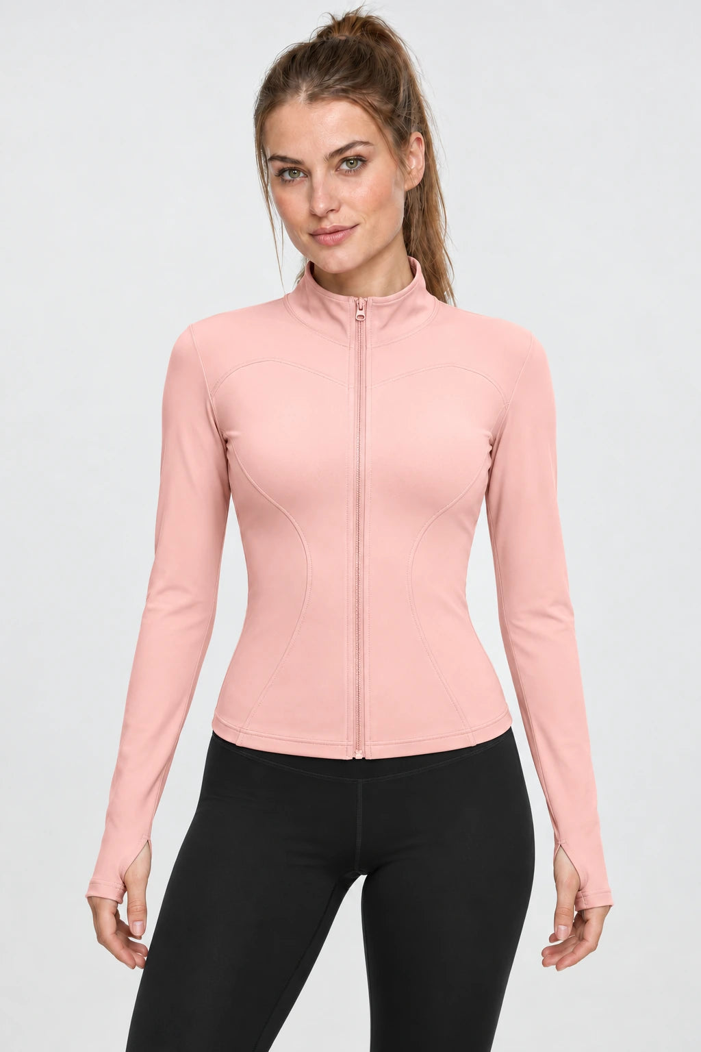 WEARHUB Polyester-Spandex Stretch Yoga Jacket — Barbie Pink, front view