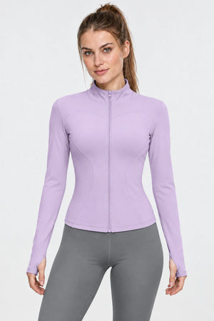WEARHUB Polyester-Spandex Stretch Yoga Jacket — Orchid Purple, front view