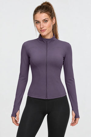 WEARHUB Polyester-Spandex Stretch Yoga Jacket — Aubergine, front view