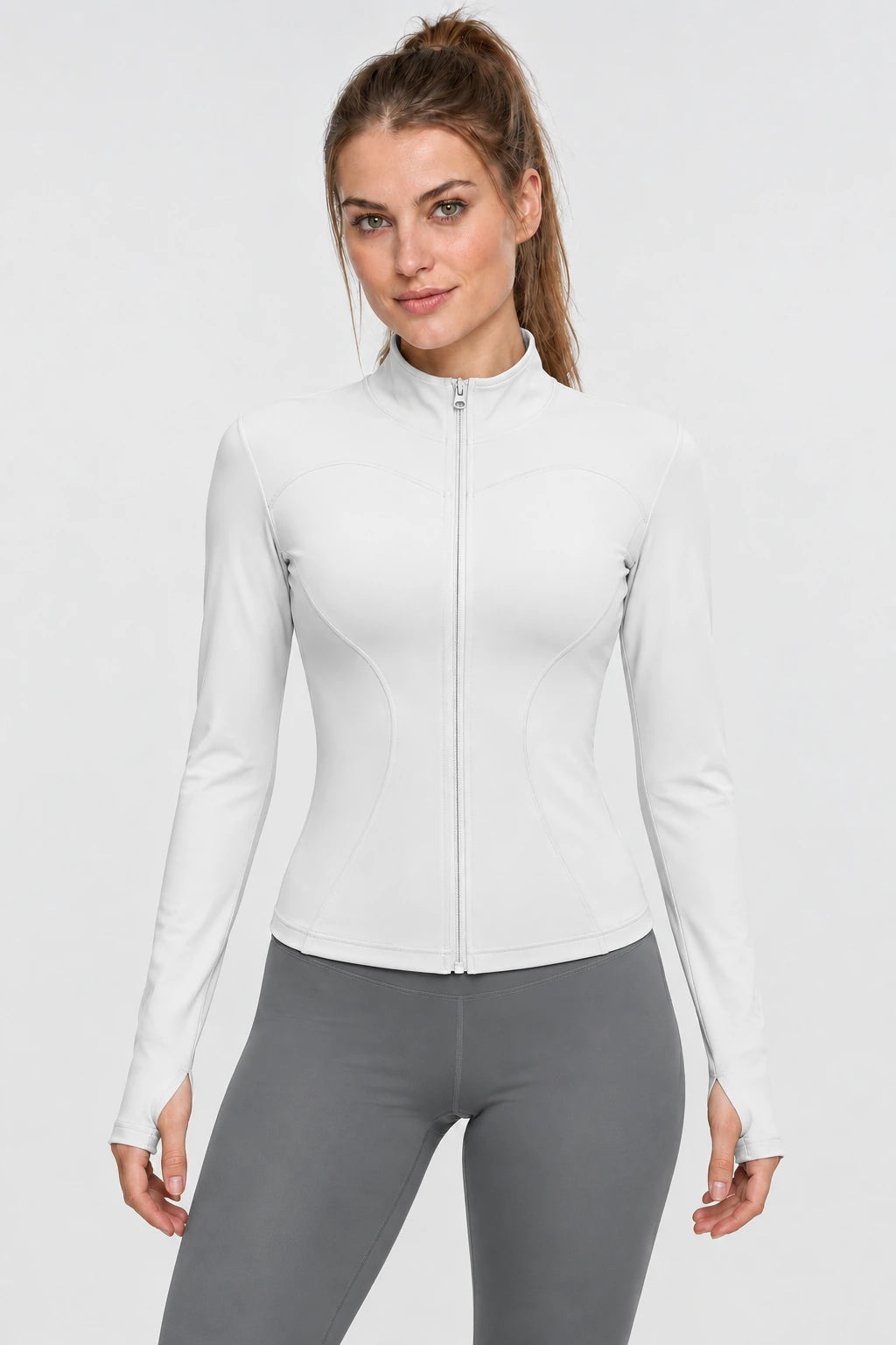 WEARHUB Polyester-Spandex Stretch Yoga Jacket — White, front view
