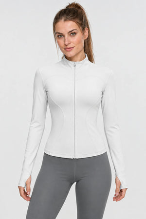 WEARHUB Polyester-Spandex Stretch Yoga Jacket — White, front view