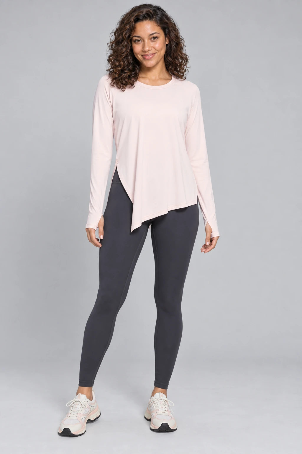 WEARHUB Polyester-Spandex Silky-Touch Relaxed Long-Sleeve Top — Black, front view