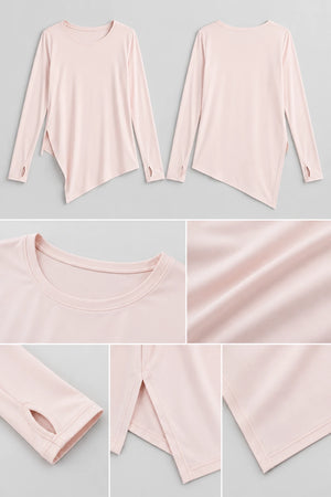 WEARHUB Polyester-Spandex Silky-Touch Relaxed Long-Sleeve Top — product, details view