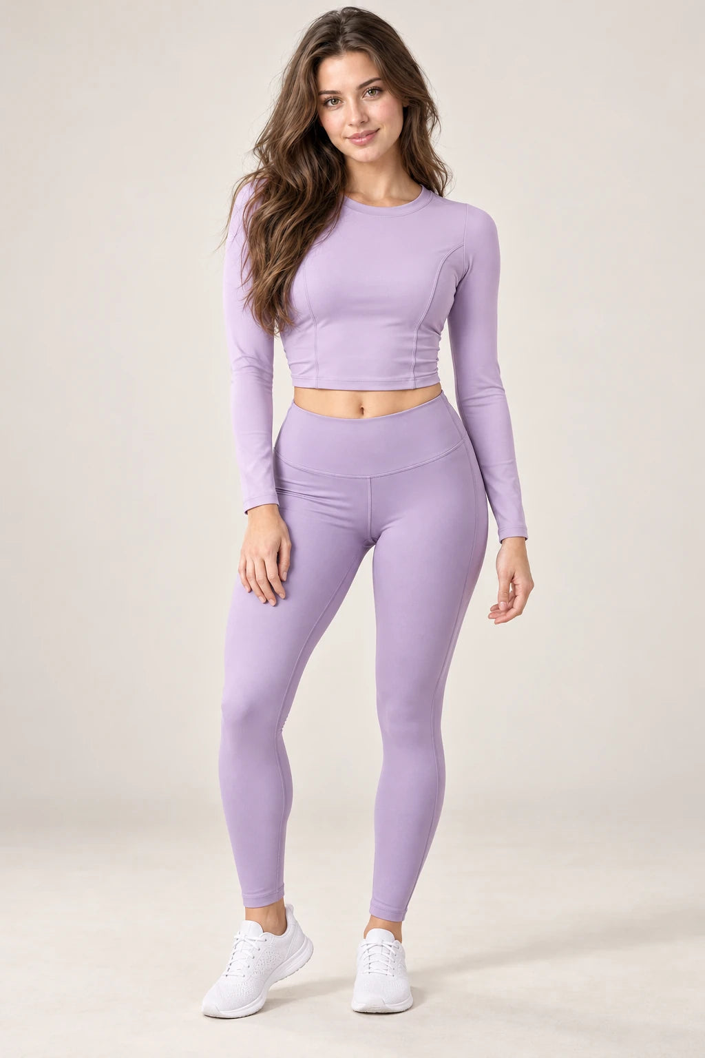 WEARHUB Polyester-Spandex Ruched-Back Long-Sleeve Active Top — Orchid Purple, front view