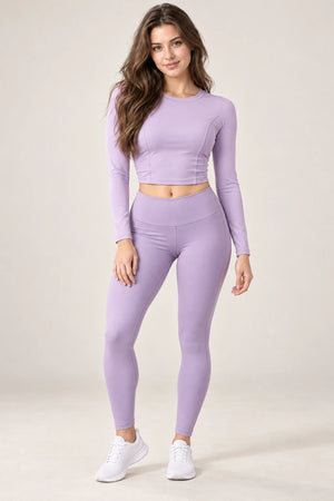 WEARHUB Polyester-Spandex Ruched-Back Long-Sleeve Active Top — Orchid Purple, front view