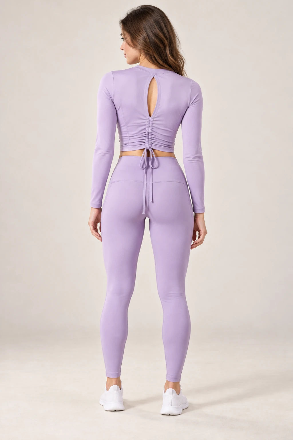 WEARHUB Polyester-Spandex Ruched-Back Long-Sleeve Active Top — product, back view