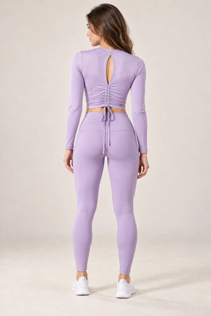 WEARHUB Polyester-Spandex Ruched-Back Long-Sleeve Active Top — product, back view