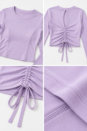 WEARHUB Polyester-Spandex Ruched-Back Long-Sleeve Active Top — product, details view