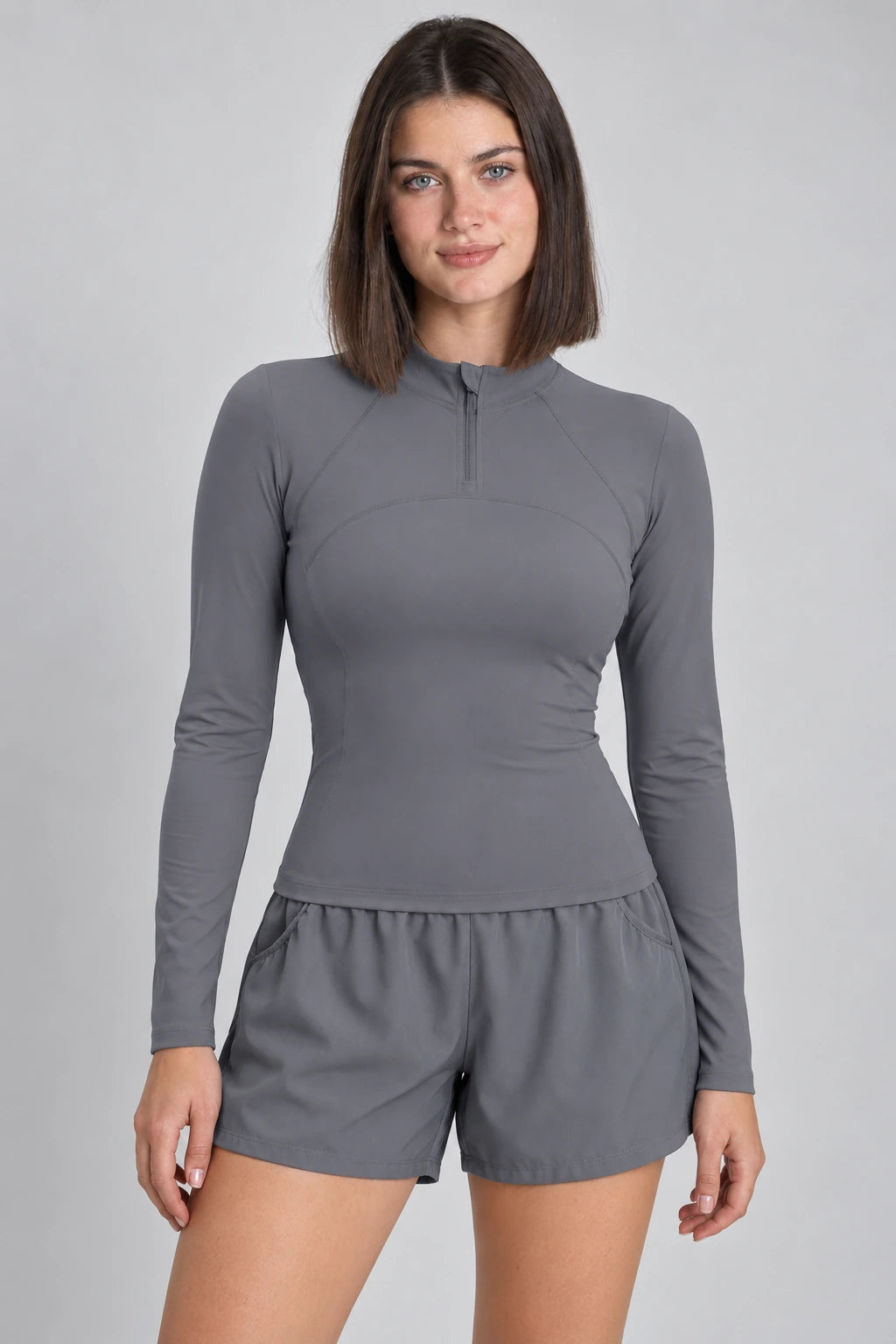 WEARHUB Polyester-Spandex Half-Zip Long-Sleeve Active Top — Black, front view
