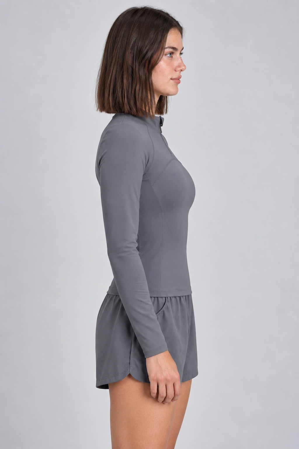 WEARHUB Polyester-Spandex Half-Zip Long-Sleeve Active Top — Black, side view