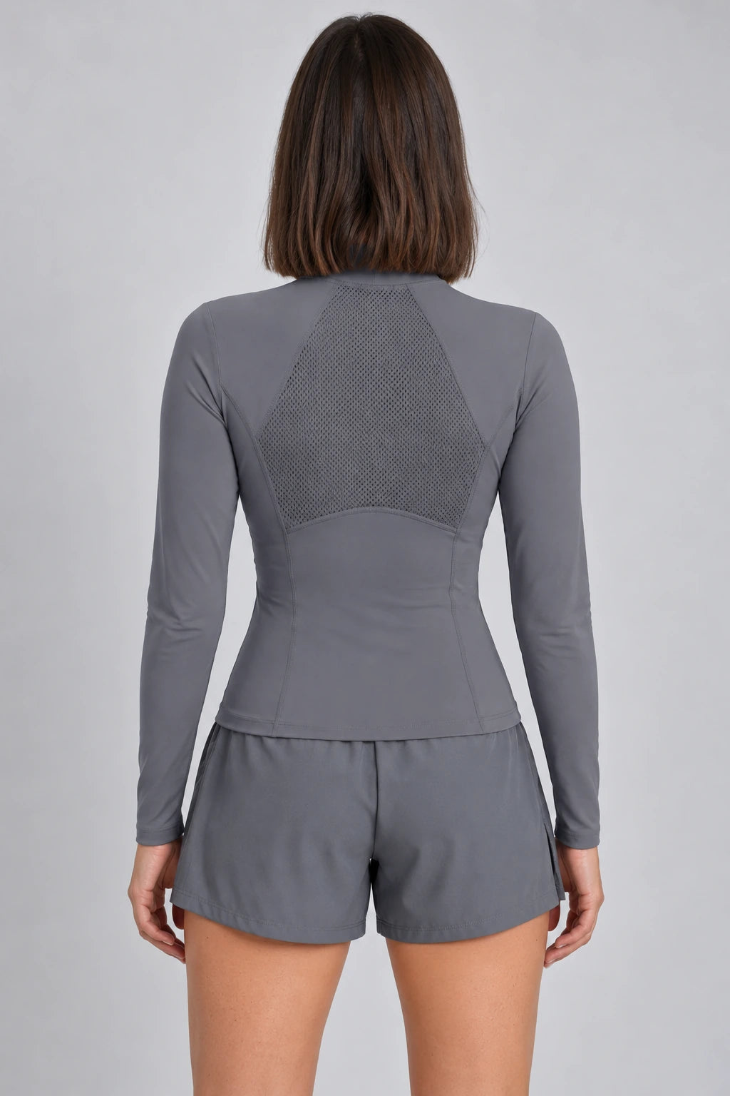 WEARHUB Polyester-Spandex Half-Zip Long-Sleeve Active Top — Black, back view