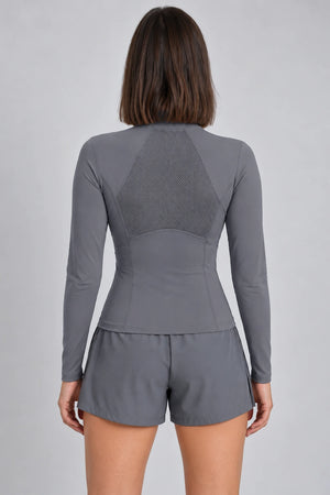 WEARHUB Polyester-Spandex Half-Zip Long-Sleeve Active Top — Black, back view