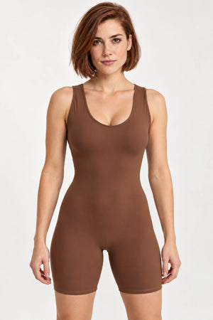 WEARHUB Polyester-Spandex Crisscross Active Romper — Black, front view
