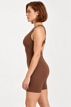 WEARHUB Polyester-Spandex Crisscross Active Romper — Black, side view