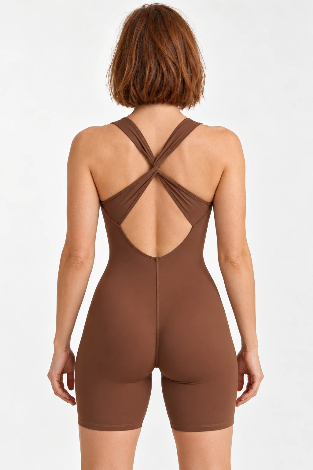 WEARHUB Polyester-Spandex Crisscross Active Romper — Black, back view