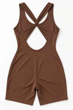 WEARHUB Polyester-Spandex Crisscross Active Romper — Black, fabric and stitching details