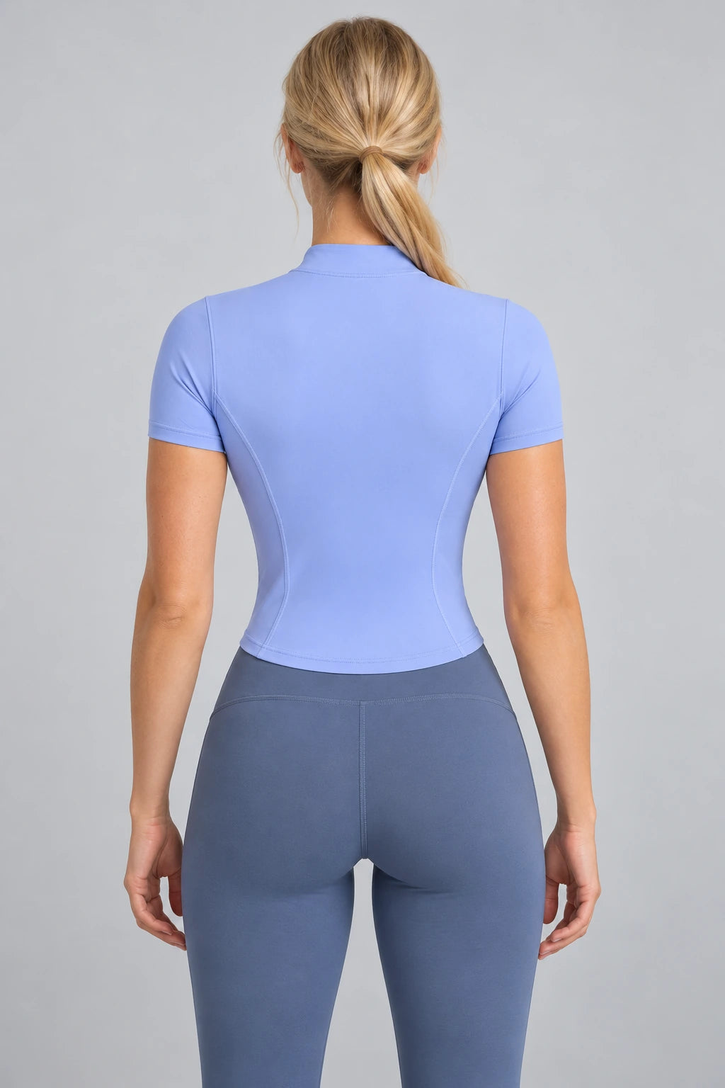 WEARHUB Polyester-Spandex Short-Sleeve Yoga Jacket — product, back view