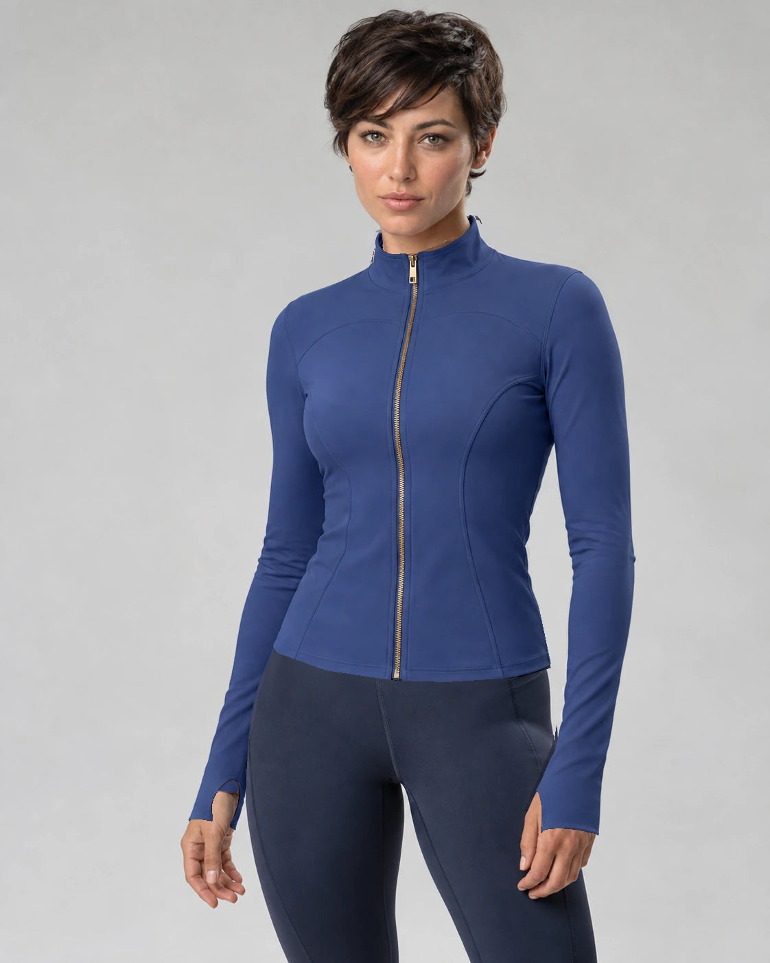 WEARHUB Polyester-Spandex Gold-Tone Chain Yoga Jacket — Starry Black, front view