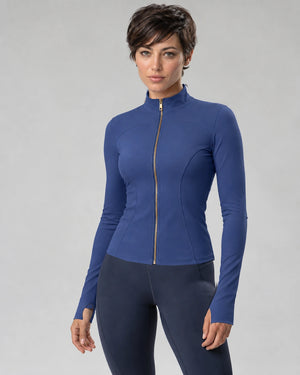 WEARHUB Polyester-Spandex Gold-Tone Chain Yoga Jacket — Starry Black, front view