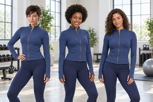 WEARHUB Polyester-Spandex Gold-Tone Chain Yoga Jacket — product, multiracial view