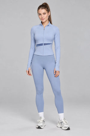 WEARHUB Polyester-Spandex Color-Block Active Jacket — Ice Blue / Rhino Grey, color front view