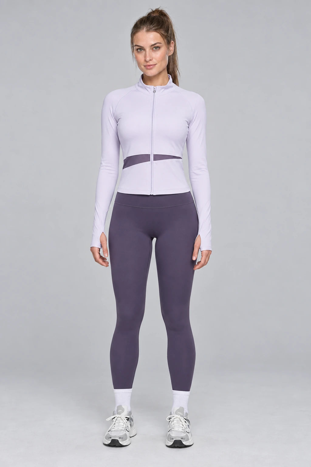 WEARHUB Polyester-Spandex Color-Block Active Jacket — Soft Skin Purple, color front view