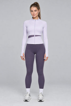 WEARHUB Polyester-Spandex Color-Block Active Jacket — Soft Skin Purple, color front view