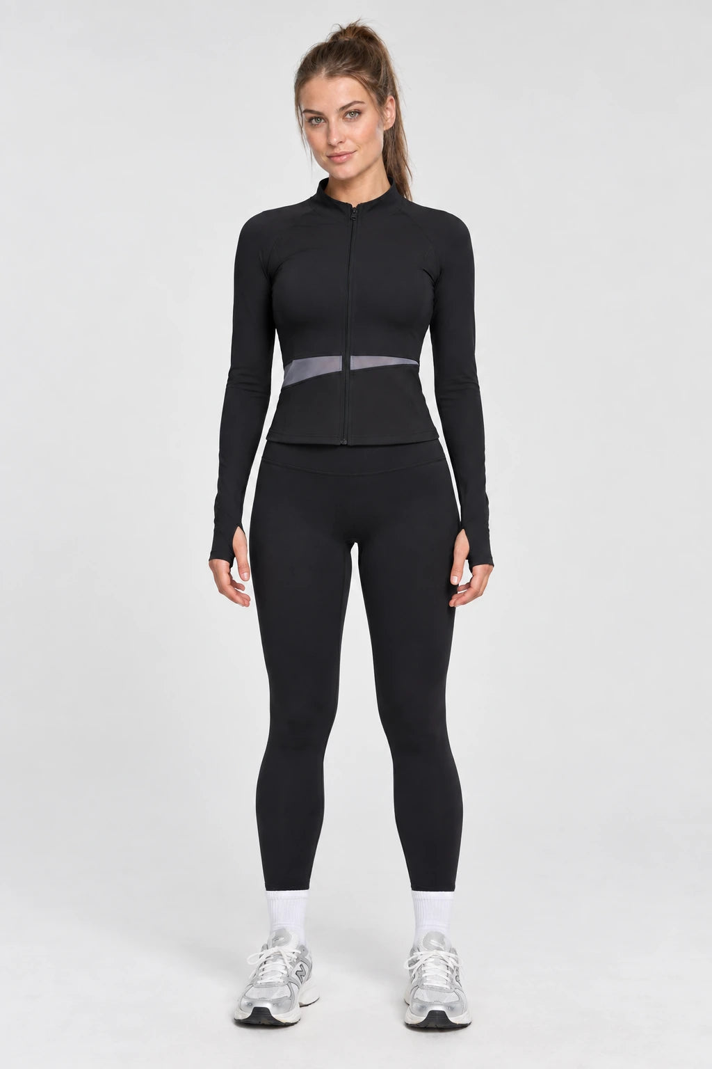 WEARHUB Polyester-Spandex Color-Block Active Jacket — Starry Black, color front view