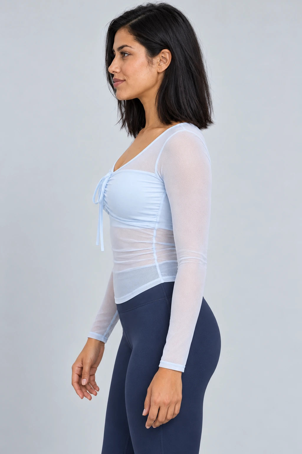 WEARHUB Nylon-Spandex Mesh Tie-Detail Long-Sleeve Active Top — product, side view