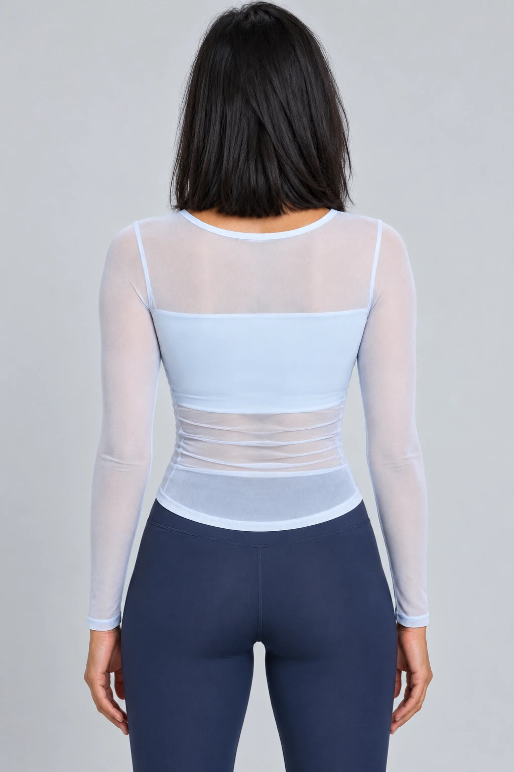 WEARHUB Nylon-Spandex Mesh Tie-Detail Long-Sleeve Active Top — product, back view