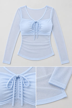 WEARHUB Nylon-Spandex Mesh Tie-Detail Long-Sleeve Active Top — product, details view