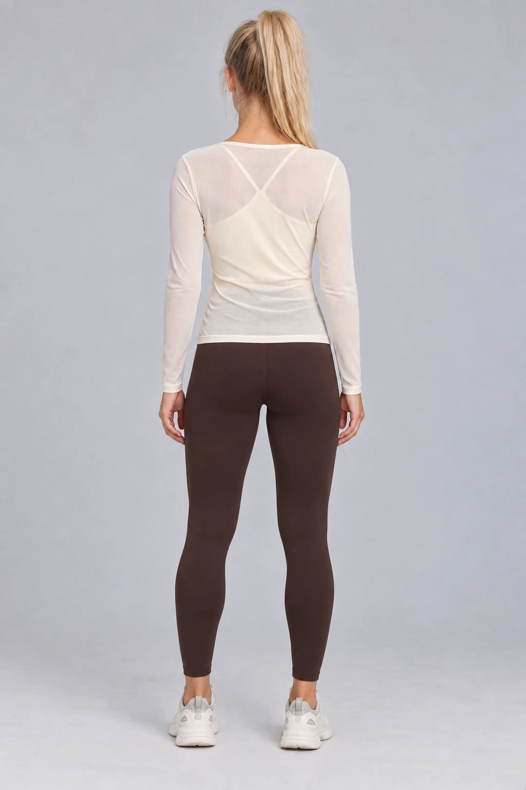 WEARHUB Polyester-Spandex Wrap-Front Mesh Long-Sleeve Active Top — product, back view