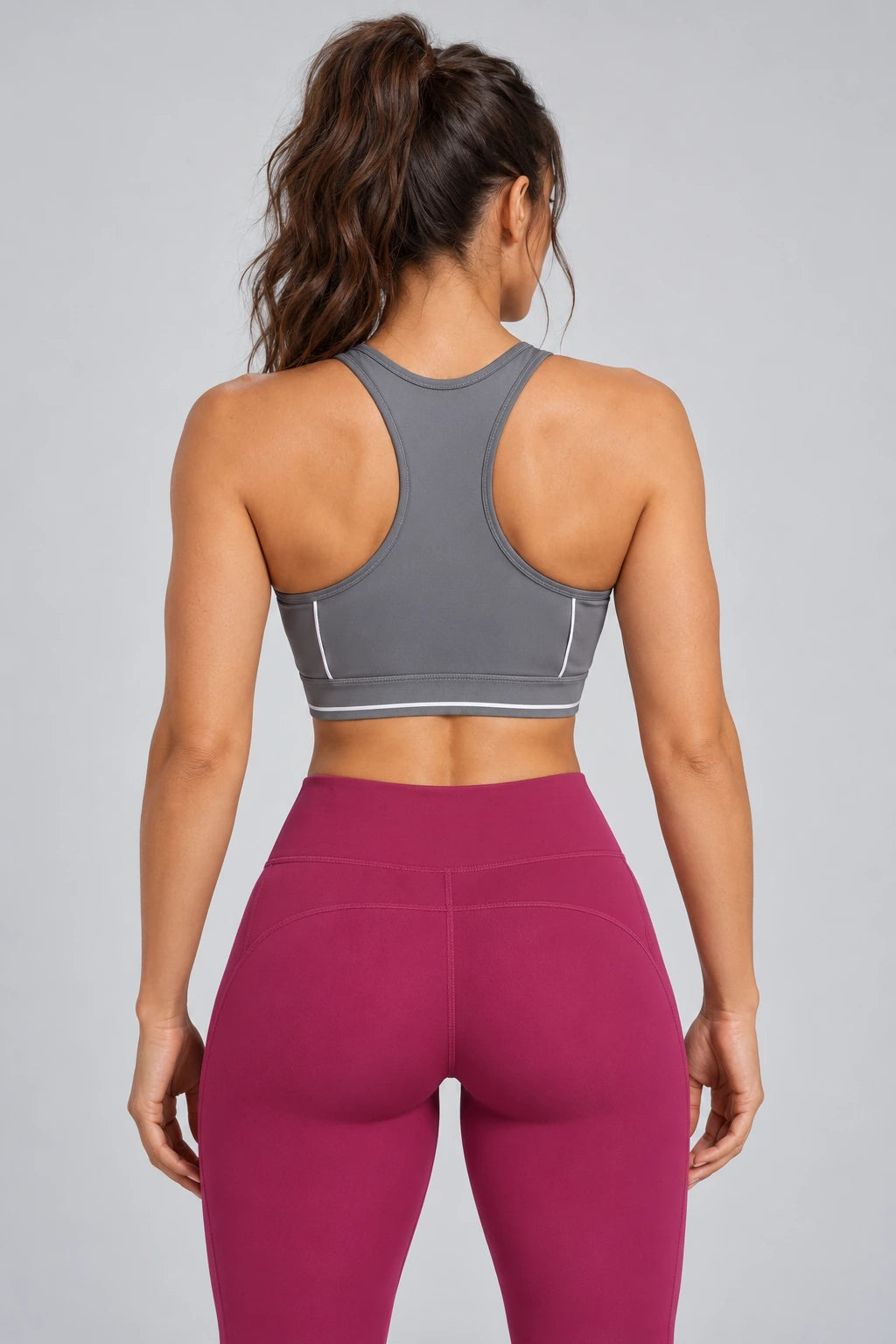 WEARHUB Polyester-Spandex Contrast-Stripe Webbing Sports Bra — product, back view
