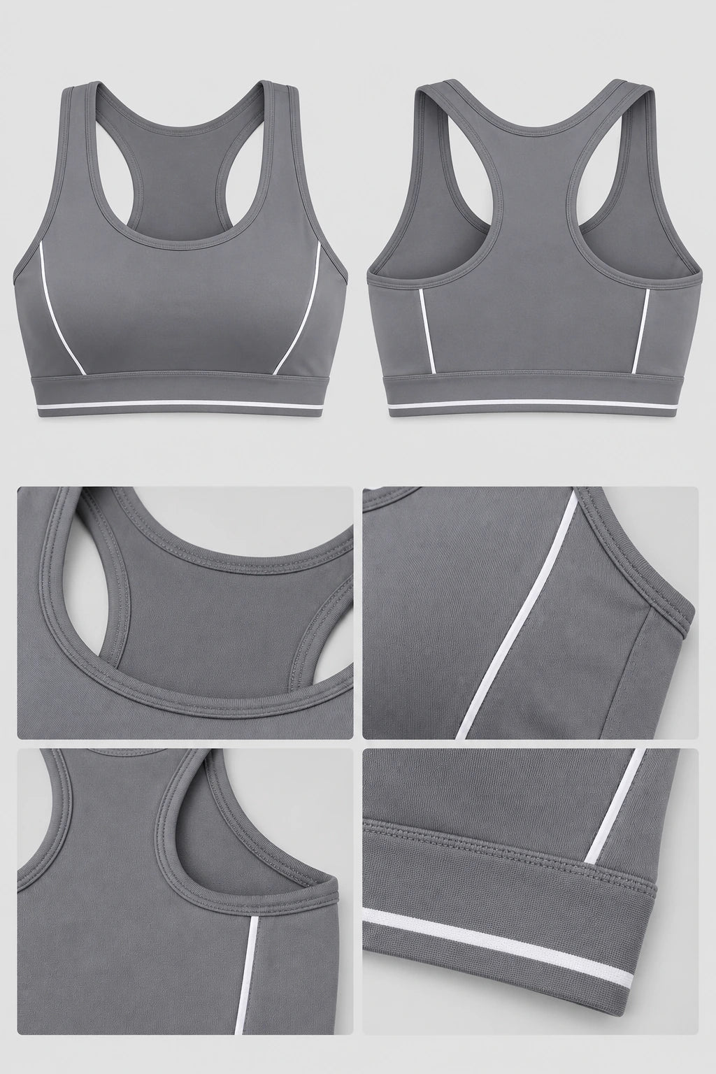 WEARHUB Polyester-Spandex Contrast-Stripe Webbing Sports Bra — product, details view