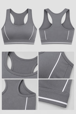 WEARHUB Polyester-Spandex Contrast-Stripe Webbing Sports Bra — product, details view