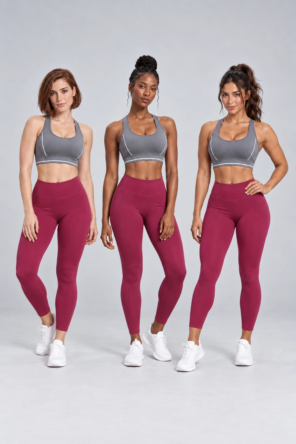 WEARHUB Polyester-Spandex Contrast-Stripe Webbing Sports Bra — product, multiracial view
