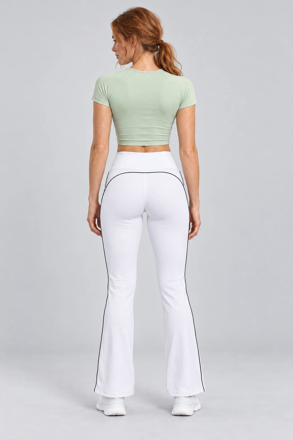 WEARHUB Polyester-Spandex Contrast-Stripe Flared Pants — product, back view