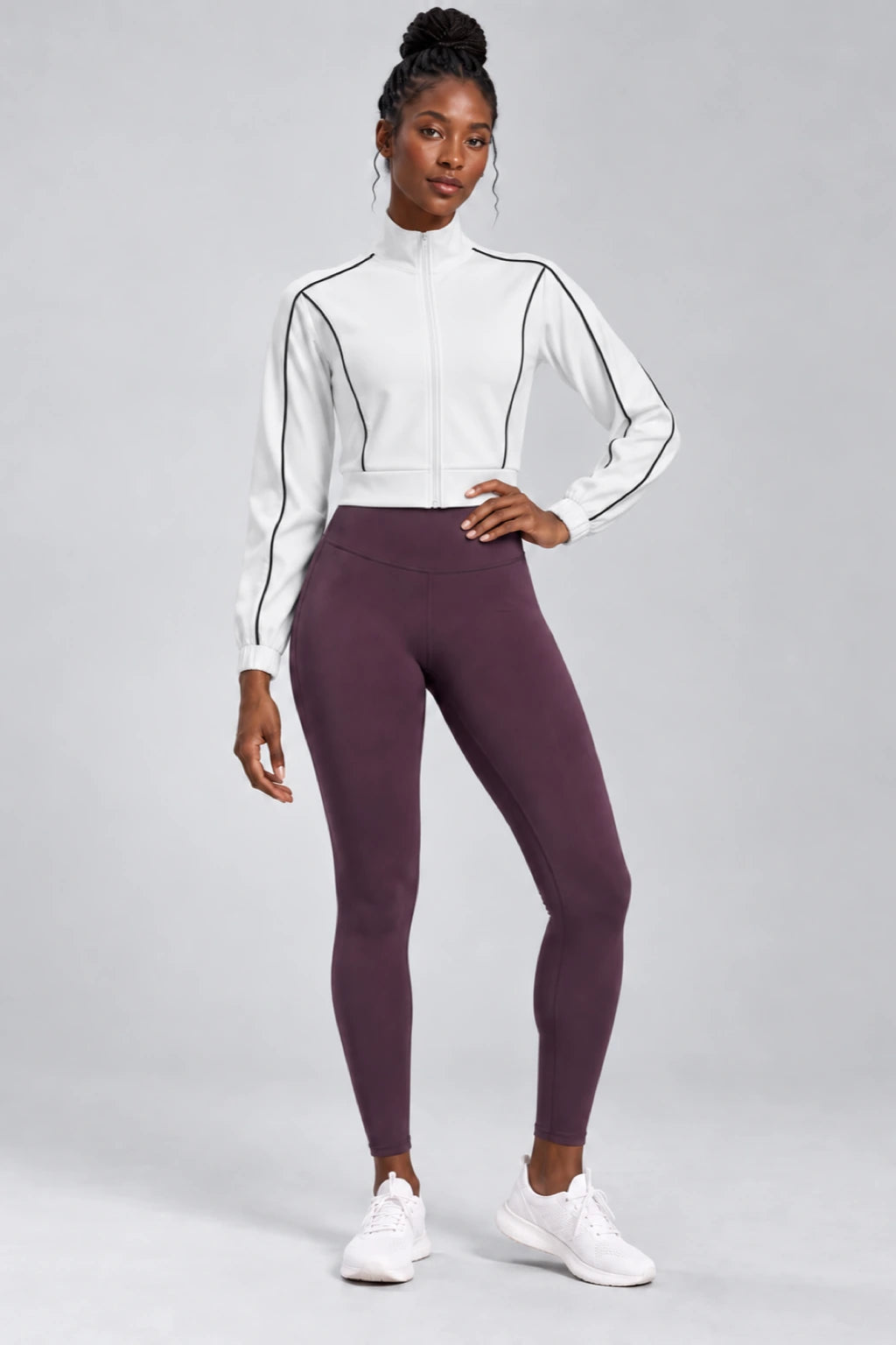 WEARHUB Polyester-Spandex Contour-Line Relaxed Active Jacket — White, front view