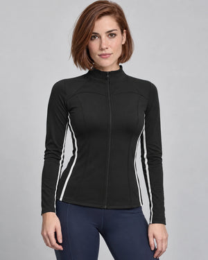 WEARHUB Polyester-Spandex Contour-Line Active Jacket — Starry Black, color front view
