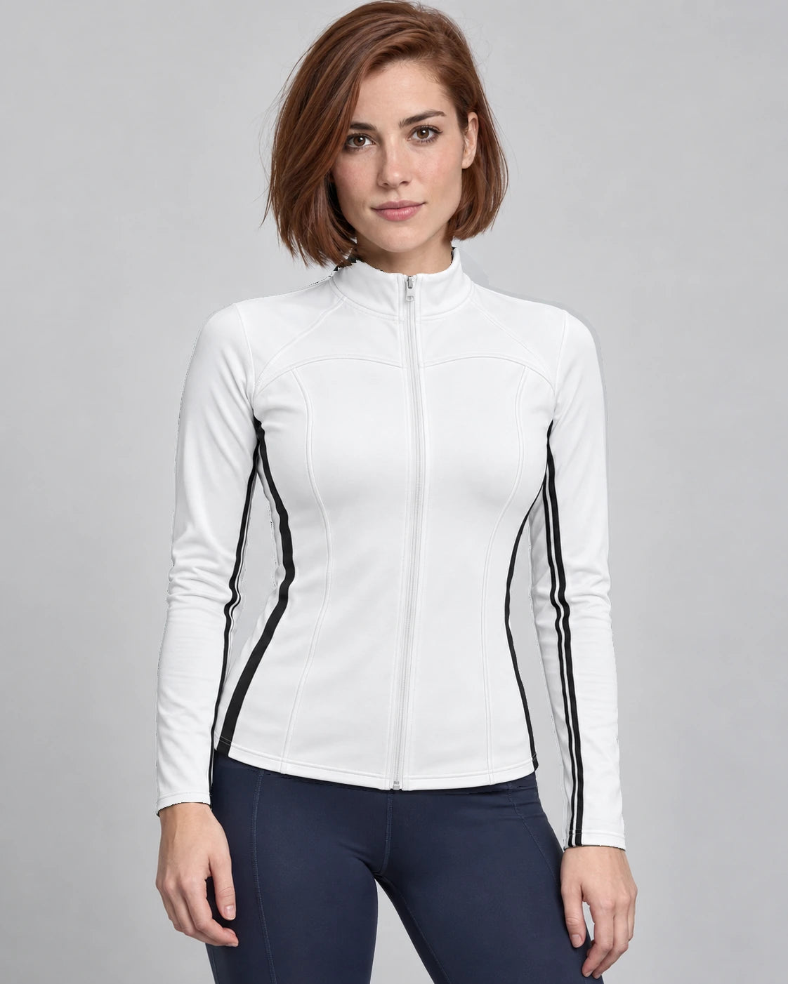 WEARHUB Polyester-Spandex Contour-Line Active Jacket — White, color front view