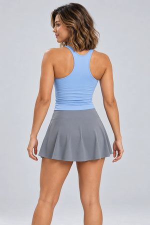 WEARHUB Polyester-Spandex Overlay-Panel Active Skirt — product, back view